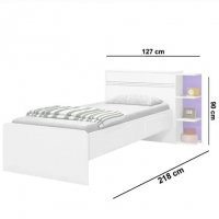 Base Cama Baú Solteiro Lilás com Branco Multiuso Com 2 Gavetas e 3 Prateleiras - 88x188