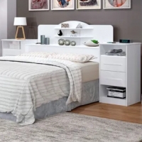Cabeceira Casal Branca Com Tomada Carrega Celular Abajur com Mesa Lateral com 2 Gavetas e Prateleiras Luxo - Ip