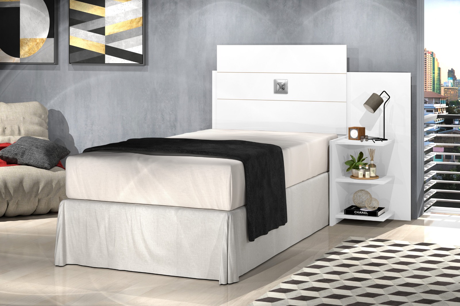 Cabeceira Para Cama Box Solteiro Moderna Branca Com Mesa Lateral 3 Prateleiras Espaçosa Ao