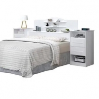 Cabeceira Queen Size Branca Com Tomada Carrega Celular Abajur com Mesa Lateral com 2 Gavetas e Prateleiras Luxo - Ip