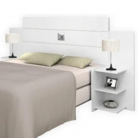 Cabeceira Queen Size Branca de Madeira Com 2 Mesa Lateral com Prateleiras Cabeceira p/ Cama Base Box 1,58 Acp