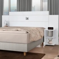 Cabeceira Queen Size Branca de Madeira Com 2 Mesa Lateral com Prateleiras Cabeceira p/ Cama Base Box 1,58 Acp