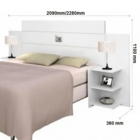 Cabeceira Queen Size Branca de Madeira Com 2 Mesa Lateral com Prateleiras Cabeceira p/ Cama Base Box 1,58 Acp