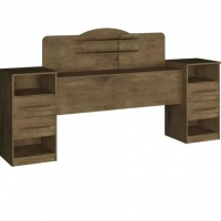 Cabeceira Queen Size Marrom Com Tomada Carrega Celular Abajur com Mesa Lateral com 2 Gavetas e Prateleiras Luxo - Ip