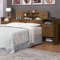 Cabeceira Queen Size Marrom Com Tomada Carrega Celular Abajur com Mesa Lateral com 2 Gavetas e Prateleiras Luxo - Ip