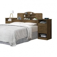 Cabeceira Queen Size Marrom Com Tomada Carrega Celular Abajur com Mesa Lateral com 2 Gavetas e Prateleiras Luxo - Ip