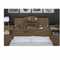 Cabeceira Queen Size Marrom Com Tomada Carrega Celular Abajur com Mesa Lateral com 2 Gavetas e Prateleiras Luxo - Ip