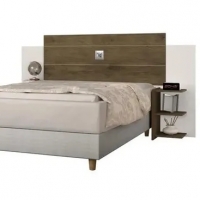 Cabeceira Queen Size Marrom com Branco de Madeira Com 2 Mesa Lateral com Prateleiras Cabeceira p/ Cama Base Box 1,58 Acp