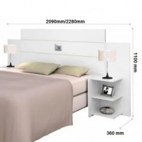 Cabeceira Queen Size de Madeira Com 2 Mesa Lateral com Prateleiras Cabeceira p/ Cama Base Box 1,58 Acp