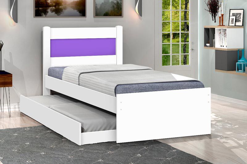 Cama Solteiro com Auxiliar Prisma Branco com Lilás - JeA Móveis