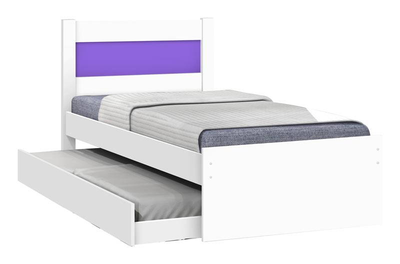 Cama Solteiro com Auxiliar Prisma Branco com Lilás - JeA Móveis