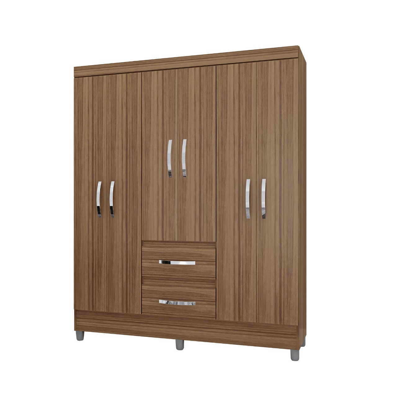 Guarda Roupa Roupeiro De Casal 6 Portas Marrom com Pés Cabideiro 1,50x1,88 Viena
