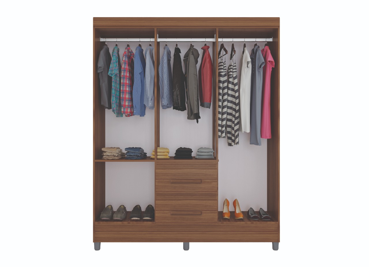 Guarda Roupa Roupeiro De Casal 6 Portas Marrom com Pés Cabideiro 1,50x1,88 Viena