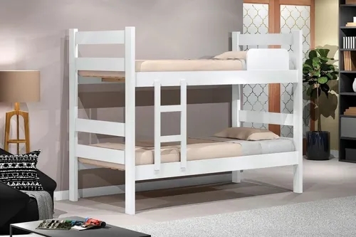 Kit Beliche De Solteiro Branca com Escada Madeira Reforçada 100% Mdf + 1 Colchão de Espuma D28 Solteiro