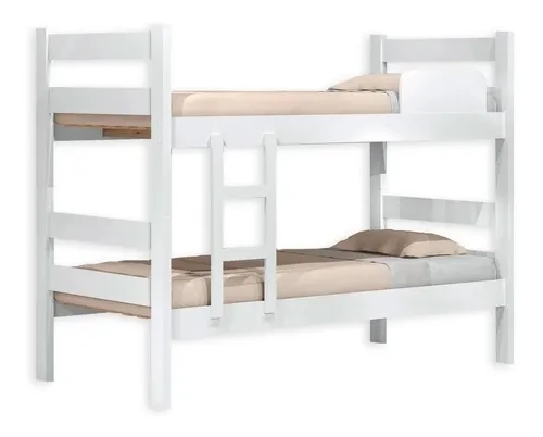 Kit Beliche De Solteiro Branca com Escada Madeira Reforçada 100% Mdf + 1 Colchão de Espuma D28 Solteiro