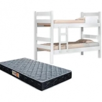 Kit Beliche De Solteiro Branca com Escada Madeira Reforçada 100% Mdf + 2 Colchão de Espuma D28 Solteiro