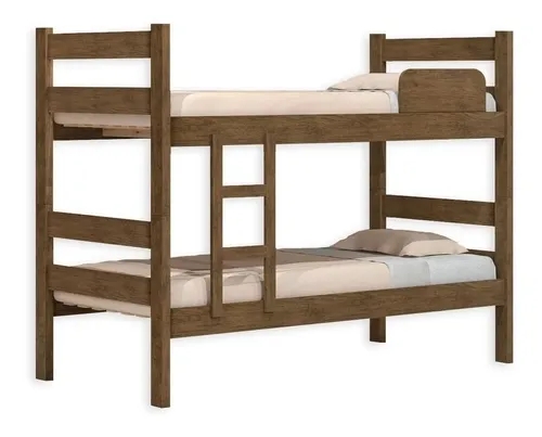 Kit Beliche De Solteiro Marrom com Escada Madeira Reforçada 100% Mdf + 2 Colchão de Espuma D28 Solteiro
