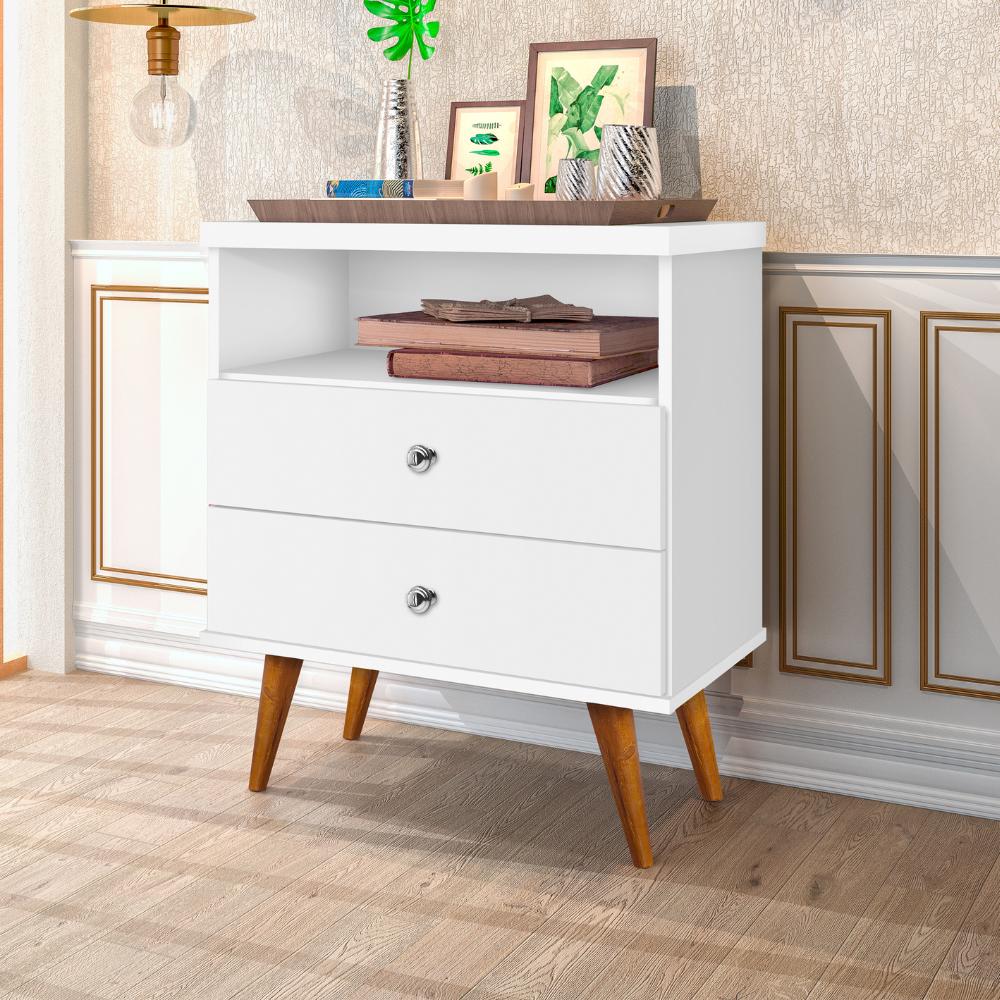 Mesa de Mesa de Cabeceira 2 Gavetas Status JA Móveis - Branco