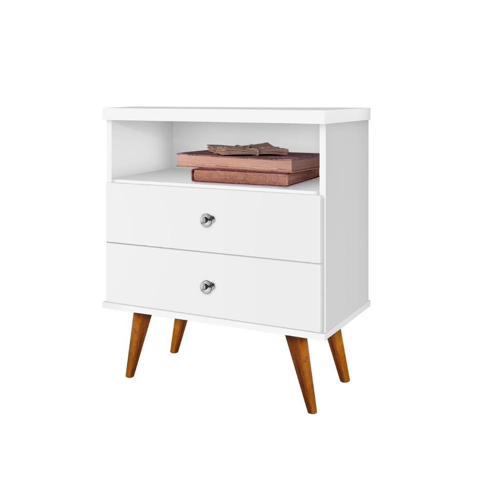 Mesa de Mesa de Cabeceira 2 Gavetas Status JA Móveis - Branco