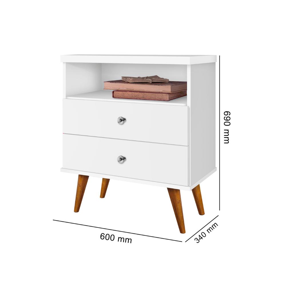 Mesa de Mesa de Cabeceira 2 Gavetas Status JA Móveis - Branco