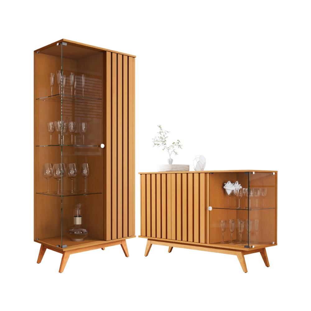 Buffet e Cristaleira com Lateral de Vidro Andes Nature