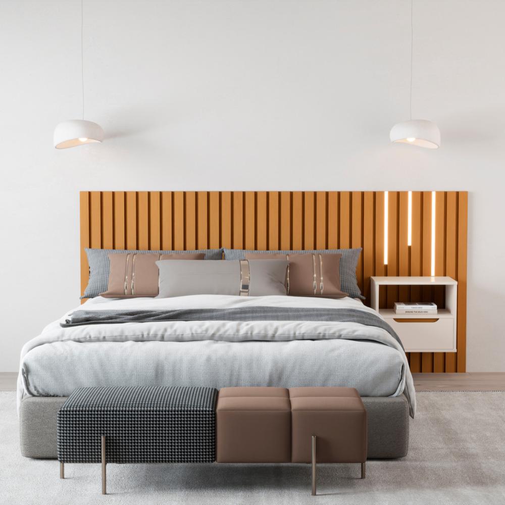 Cabeceira de Casal com Mesa e Kit Led Quioto Nature Pérola