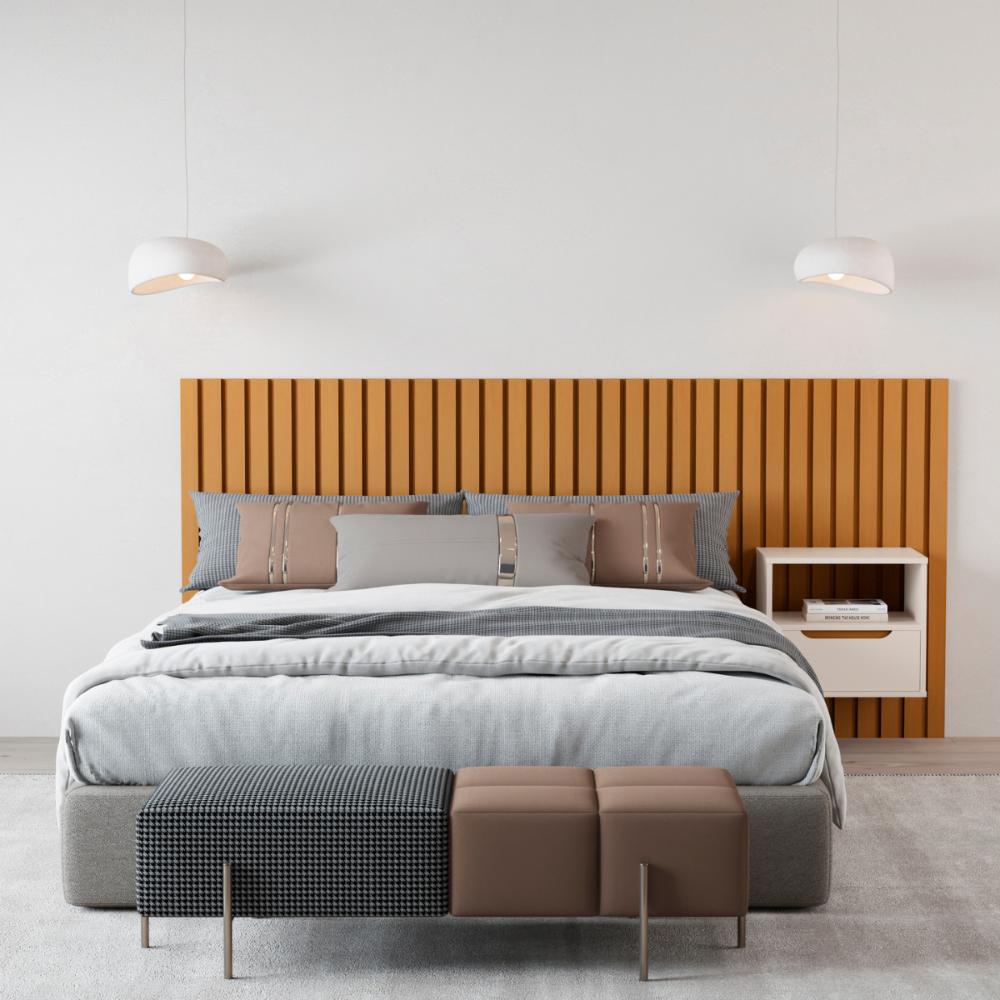 Cabeceira para Cama Casal com 1 Mesa Turim Nature Pérola