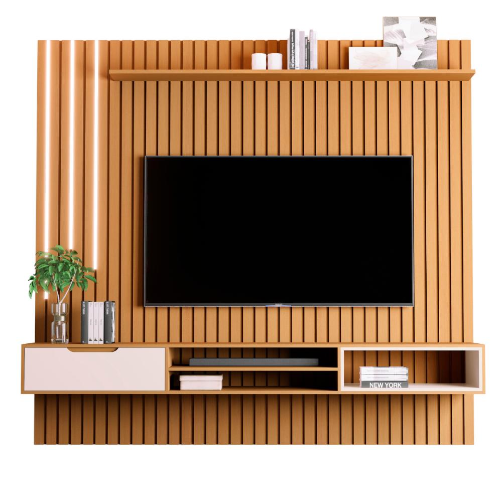 Home Ripado com 2 Prateleiras e Led Chiba Nature Pérola