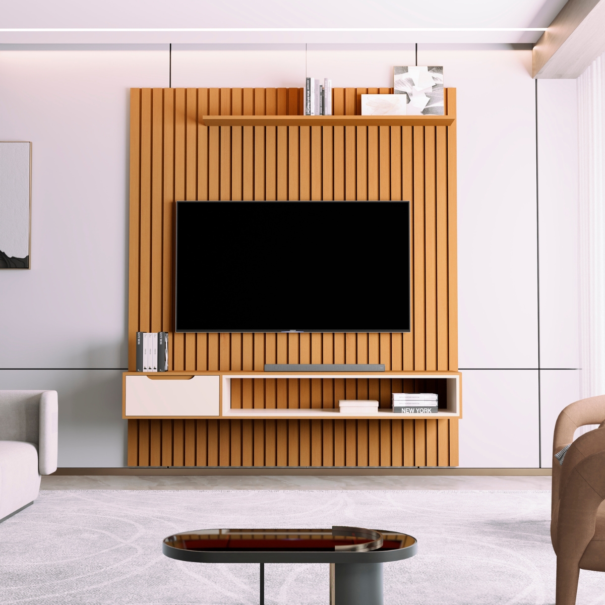 Home Ripado com Rack Suspenso Pádua Nature Pérola