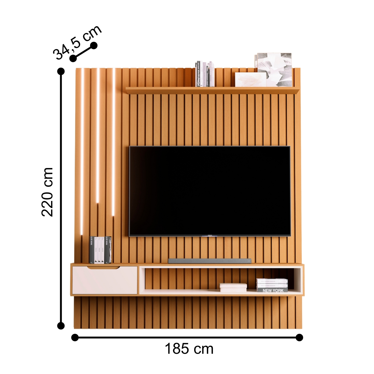 Home Ripado com Rack Suspenso e Led Saikai Nature Pérola