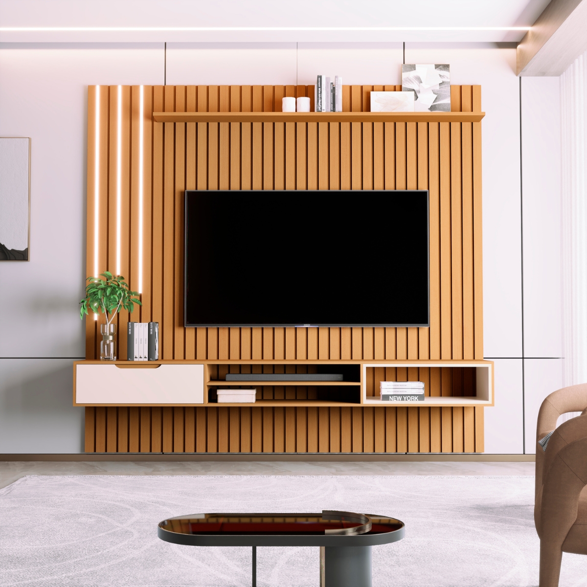 Home Suspenso com 1 Gaveta e Led Toyama Nature Pérola
