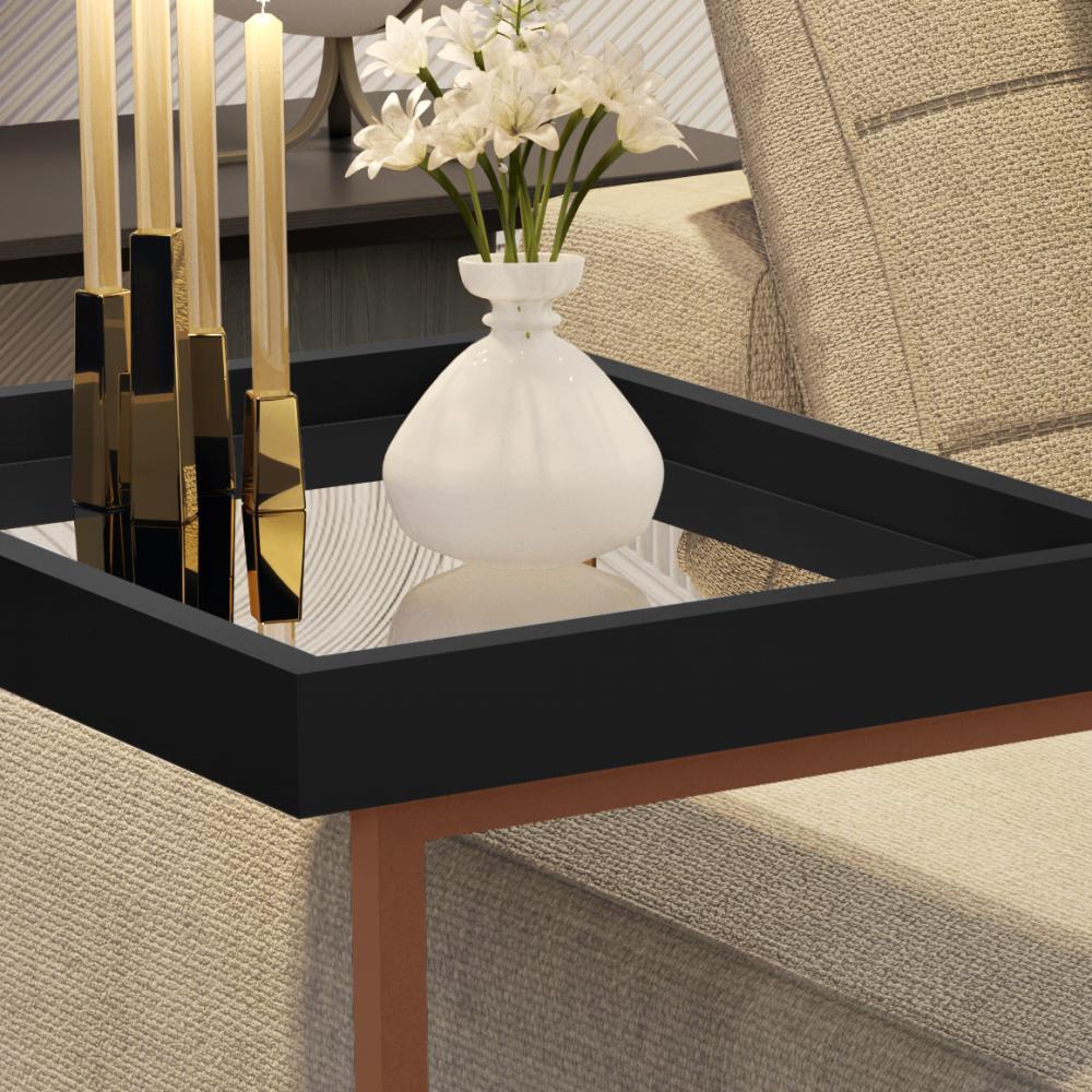Mesa Lateral Apoio Para Sofá Com Espelho JB 4774 - Preto com Bronze - Lojas RPM
