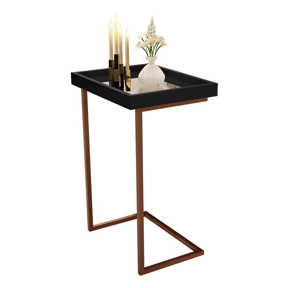 Mesa Lateral Apoio Para Sofá Com Espelho JB 4774 - Preto com Bronze - Lojas RPM