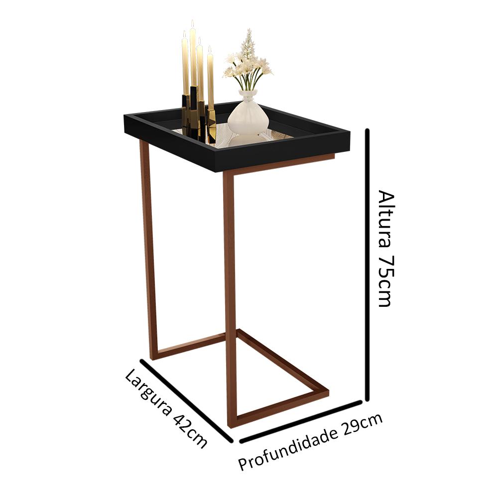 Mesa Lateral Apoio Para Sofá Com Espelho JB 4774 - Preto com Bronze - Lojas RPM