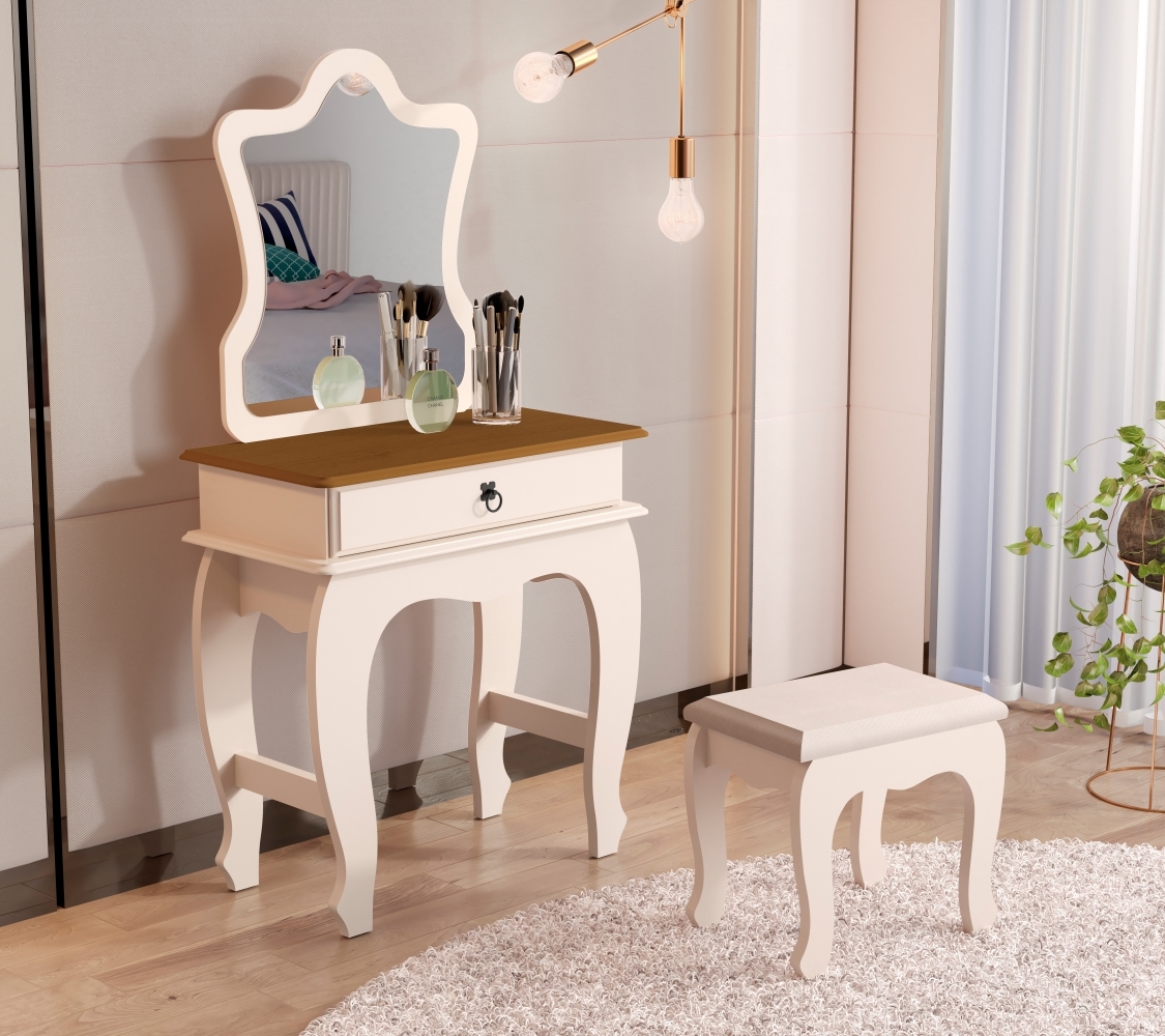 Penteadeira Infantil Laila Premium Com Banqueta Pérola Nature