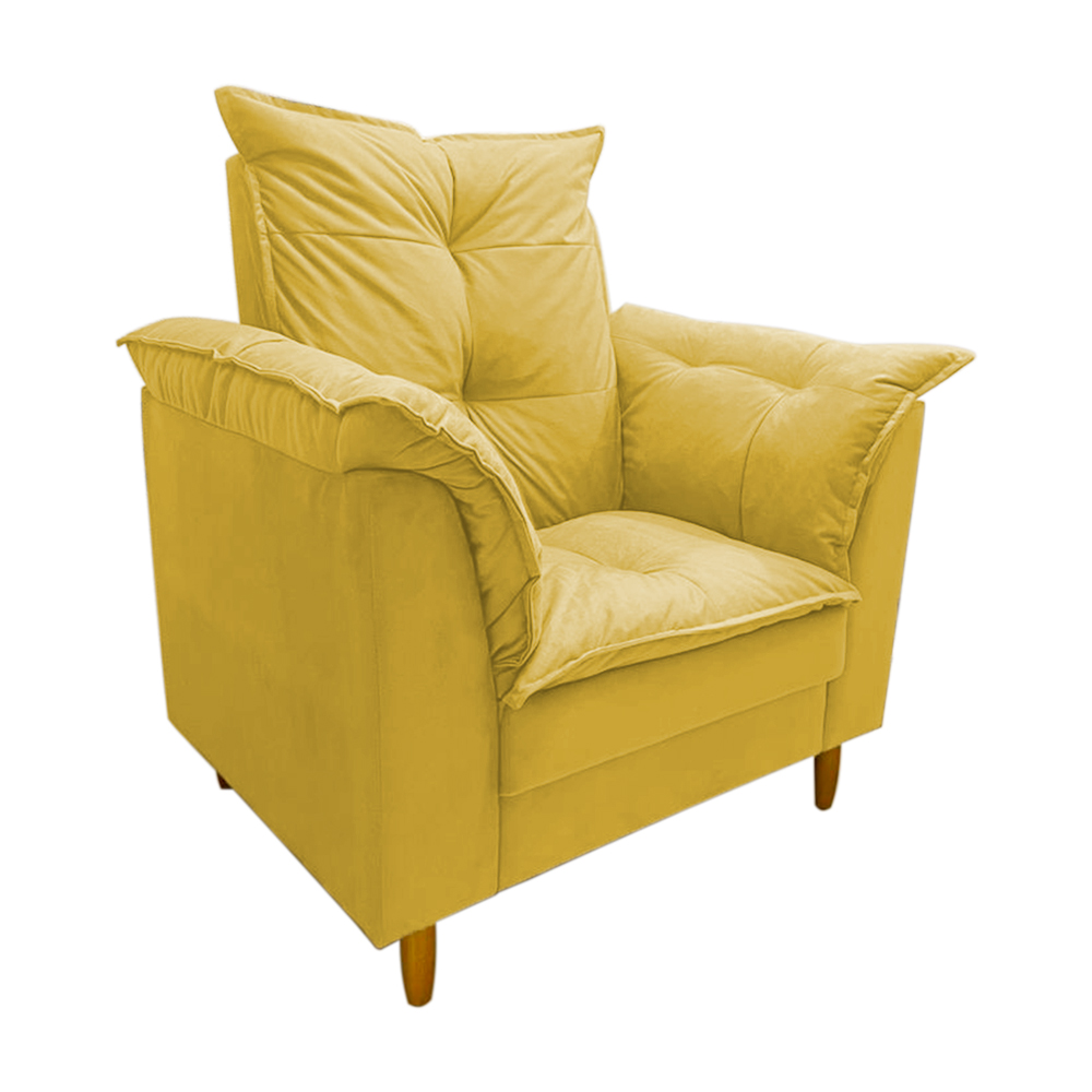 Poltrona de Amamentação + Puff Luana Pés Madeira Suede Amarelo