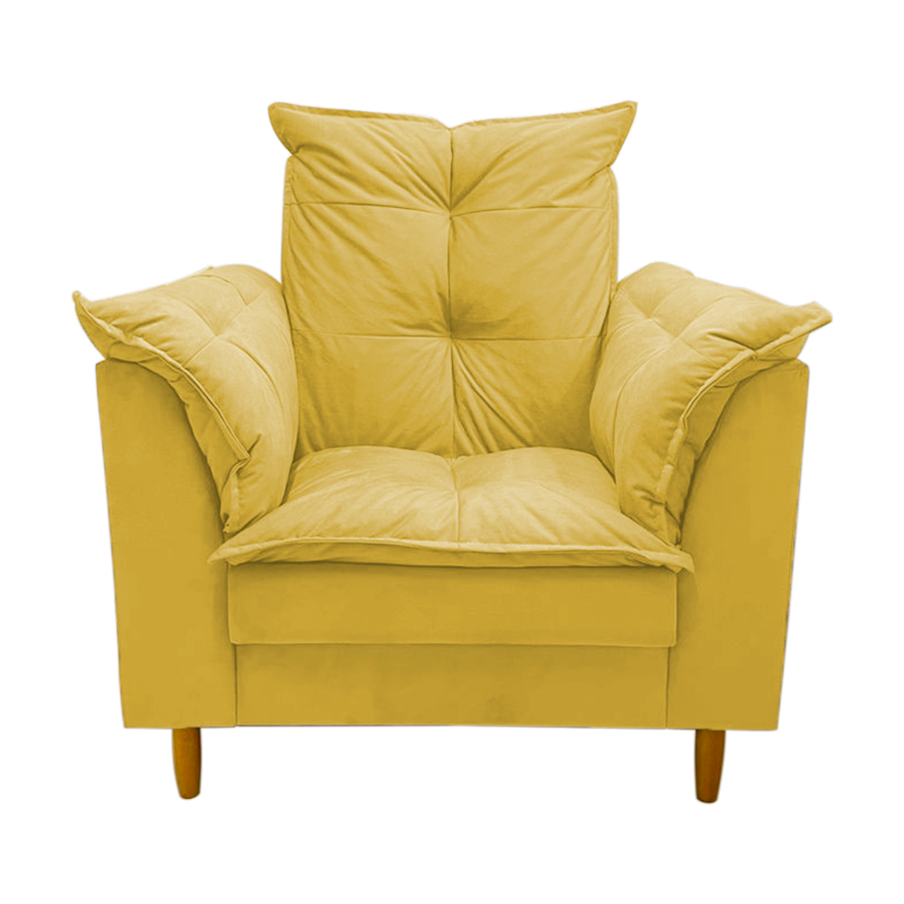 Poltrona de Amamentação + Puff Luana Pés Madeira Suede Amarelo