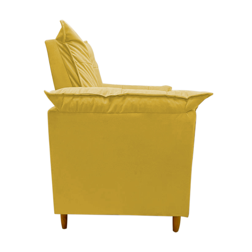 Poltrona de Amamentação + Puff Luana Pés Madeira Suede Amarelo