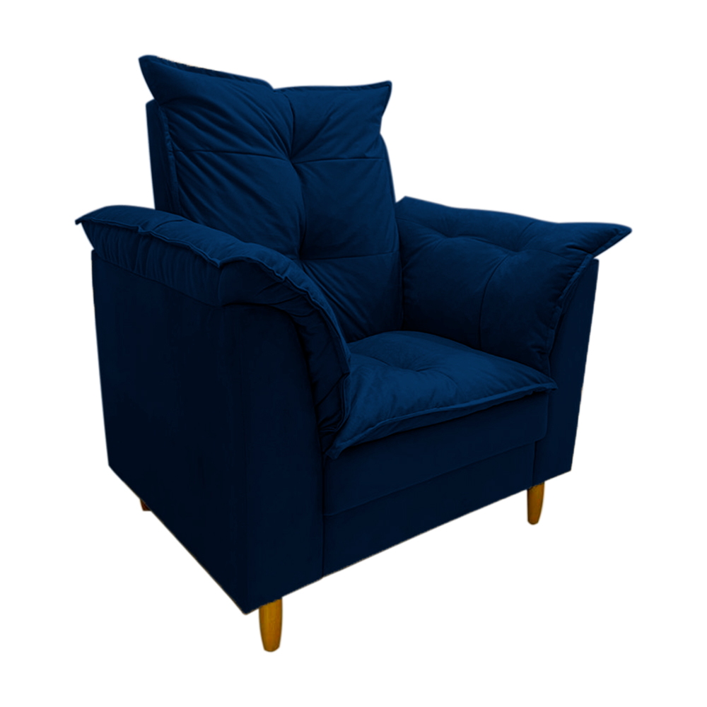Poltrona de Amamentação + Puff Luana Pés Madeira Suede Azul Marinho