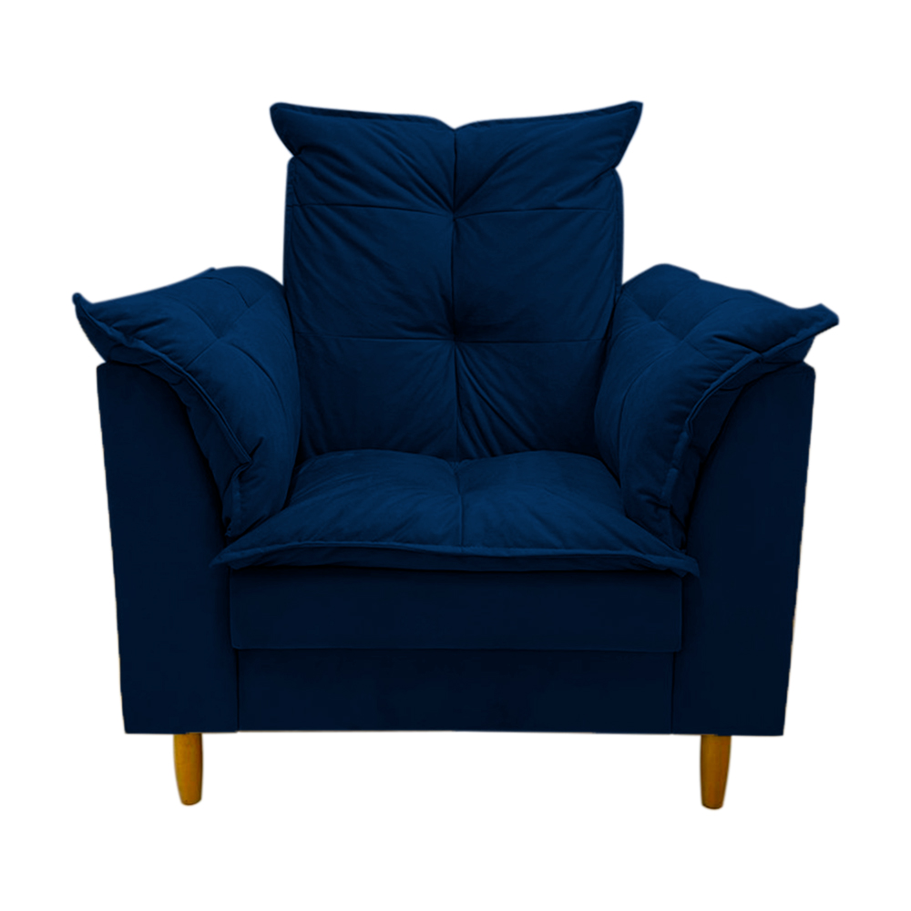 Poltrona de Amamentação + Puff Luana Pés Madeira Suede Azul Marinho