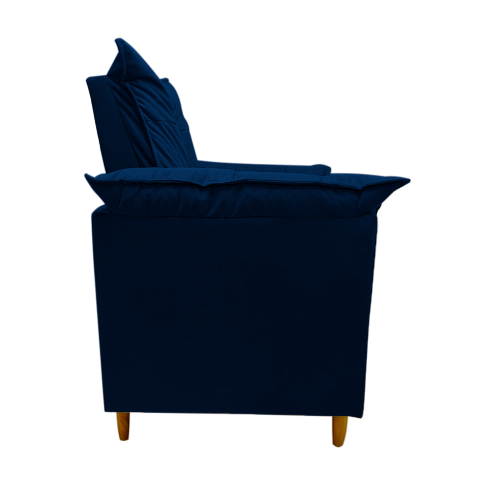 Poltrona de Amamentação + Puff Luana Pés Madeira Suede Azul Marinho