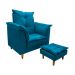 Poltrona de Amamentação + Puff Luana Pés Madeira Suede Azul Royal