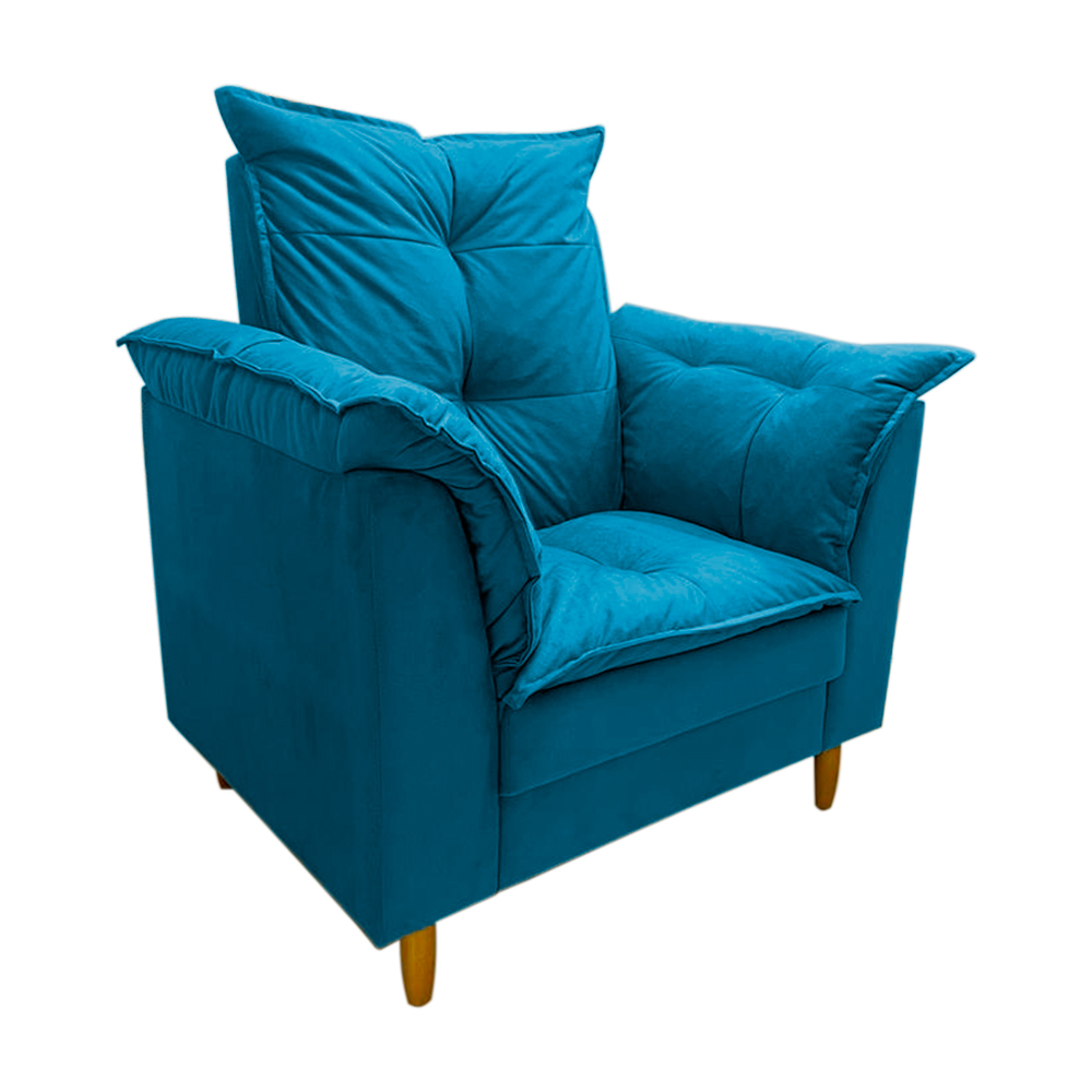 Poltrona de Amamentação + Puff Luana Pés Madeira Suede Azul Royal