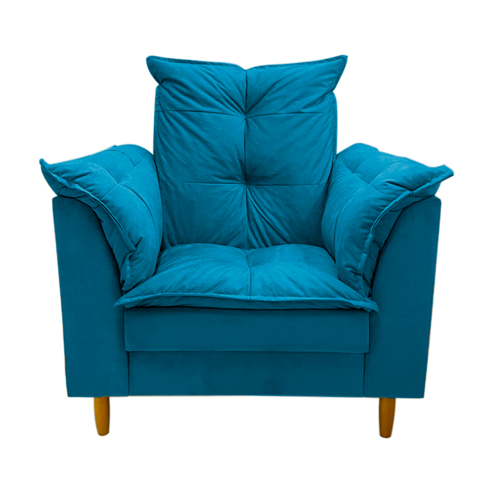 Poltrona de Amamentação + Puff Luana Pés Madeira Suede Azul Royal