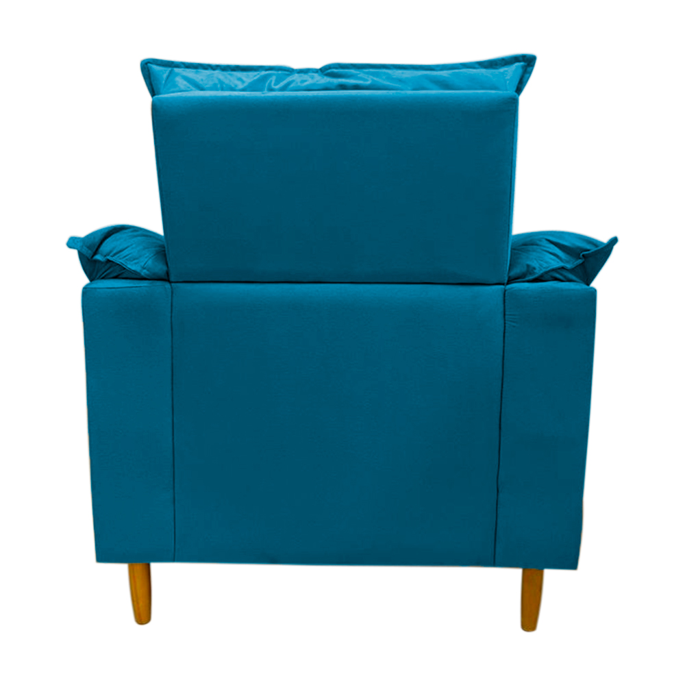 Poltrona de Amamentação + Puff Luana Pés Madeira Suede Azul Royal