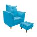 Poltrona de Amamentação + Puff Luana Pés Madeira Suede Azul Tiffany
