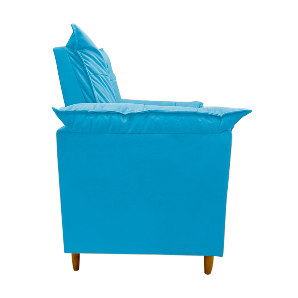 Poltrona de Amamentação + Puff Luana Pés Madeira Suede Azul Tiffany
