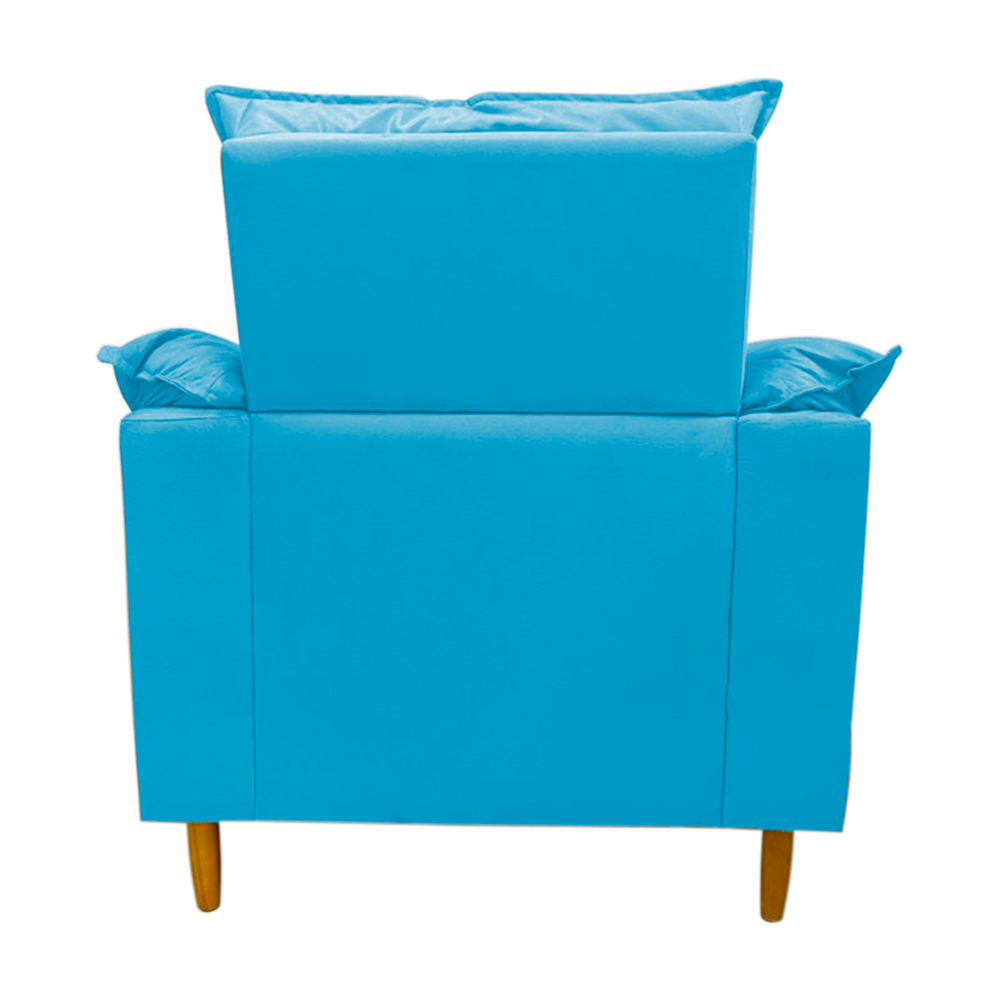Poltrona de Amamentação + Puff Luana Pés Madeira Suede Azul Tiffany