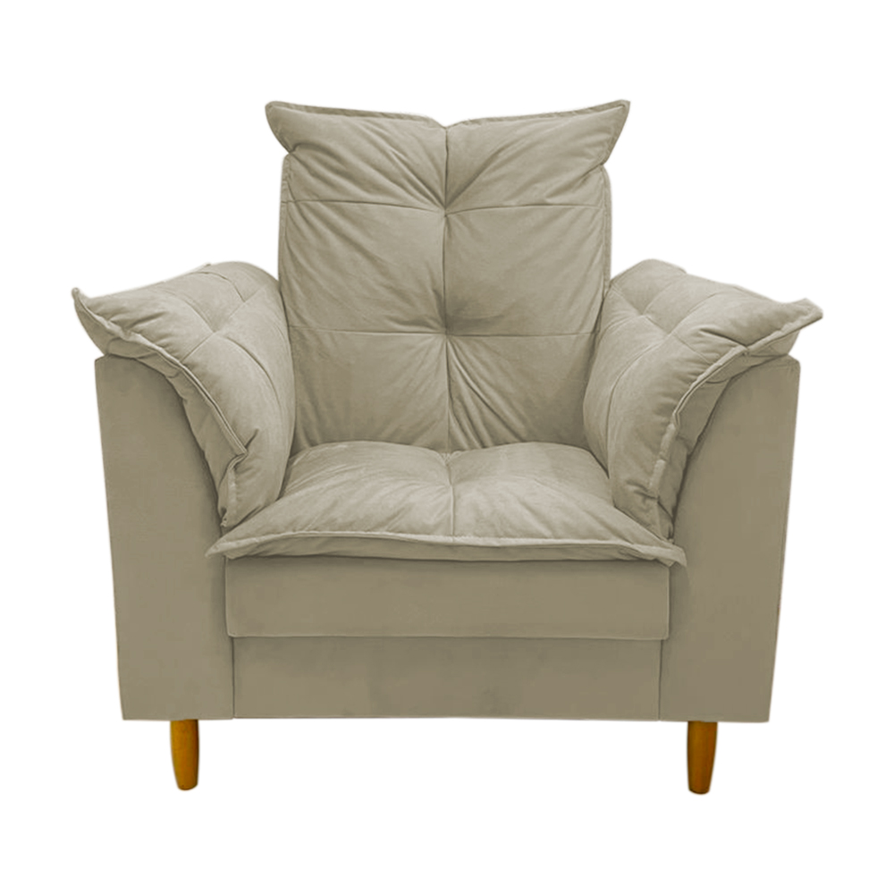 Poltrona de Amamentação + Puff Luana Pés Madeira Suede Bege