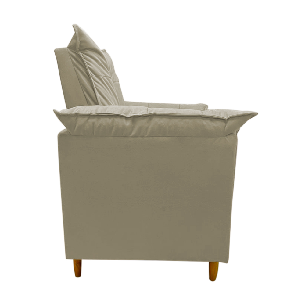 Poltrona de Amamentação + Puff Luana Pés Madeira Suede Bege